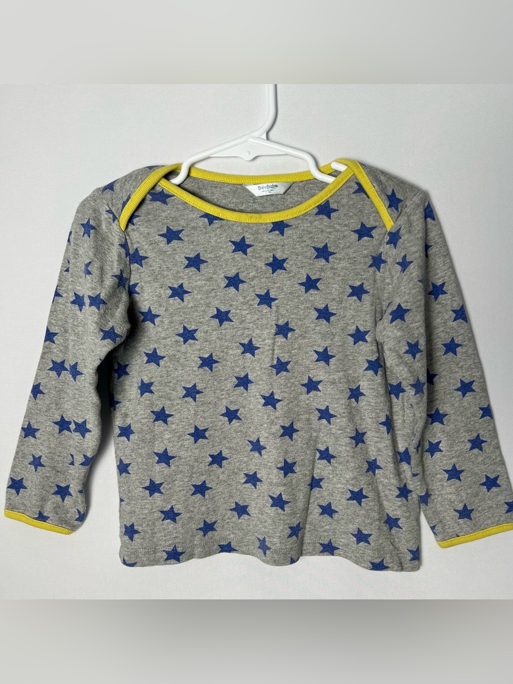 Baby Boden Gray Long Sleeve Cotton T-Shirt Blue Stars 2T-3T Unisex